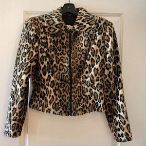 CACHE LEOPARD PRINT FAUX FUR COAT SIZE XS